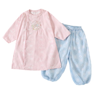 古风汉服女童春装唐制圆领袍套装