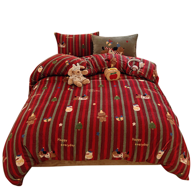 A类母婴级牛奶绒四件套红色本命年卡通圣诞小狗冬季保暖床品套件