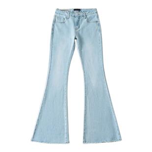 liviahome 丸美腰臀比 美式复古低腰微喇牛仔裤女修身显瘦喇叭裤