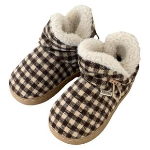 细细条 男童女童宝宝冬季外穿棉鞋百搭保暖复古格子儿童时尚短靴