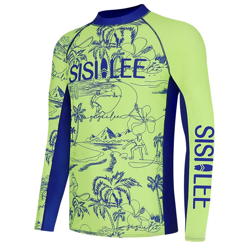 SISIILEE西西里 男士T恤版防晒上衣新款印花泳衣冲浪服