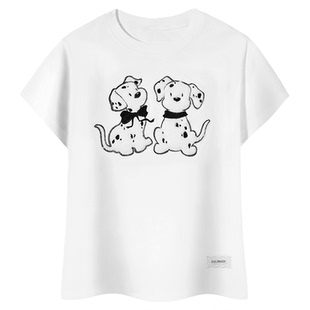 PSO Brand女装【可爱斑点狗】舒柔棉罗纹针织圆领短袖T恤上衣潮牌