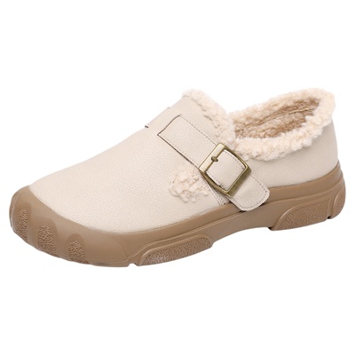 真皮厚底勃肯鞋百搭加绒女鞋软底一脚蹬棉鞋平底懒人皮鞋冬天鞋子