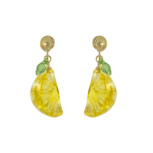 森系小清新黄色柠檬耳饰清透感水果树脂无耳洞耳夹适合夏天的耳环