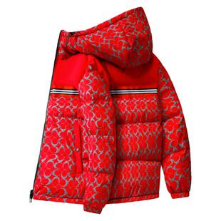 稻草人男士羽绒服冬季短款加厚连帽白鸭绒青年双面穿冬装休闲外套