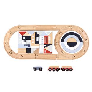 EverEarth大都会积木轨道火车儿童玩具火车头实木火车套装1岁礼物