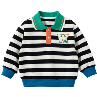 威尔贝鲁儿童卫衣春秋宝宝上衣POLO领2024新款外套男女童洋气春装