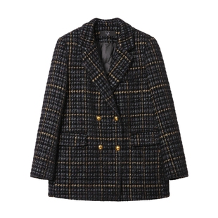 蓝语大码微胖mm高端小香粗花呢羽绒上衣冬季新款加厚保暖西装外套