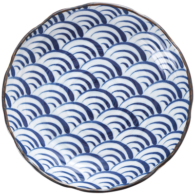 日本进口高温釉下彩海波纹餐具