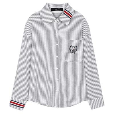 条纹长袖上衣学院风女式衬衫