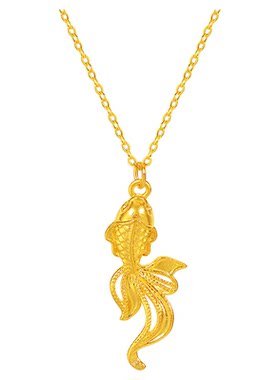 老庙黄金足金鱼锦鲤项链5G精致灵动锦鲤吉祥好运福运祝愿时尚百搭