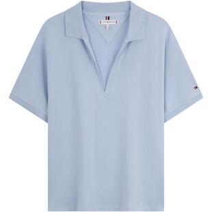 Tommy春夏女装莱赛尔微弹优雅通勤顺滑高级感V领宽松短袖T恤POLO