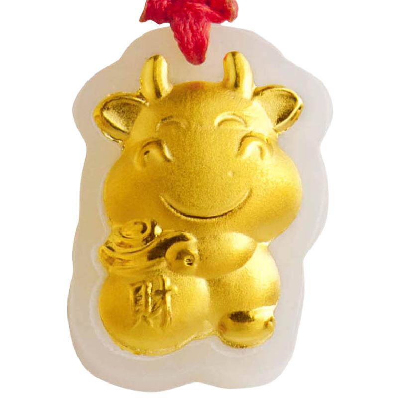 梦克拉黄金和田玉金镶玉生肖牛坠