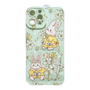 Benefit小清新可爱花丛中的兔子16适用苹果13手机壳iphone14promax新款12保护套11卡通xsmax透明xr硅胶8p7女
