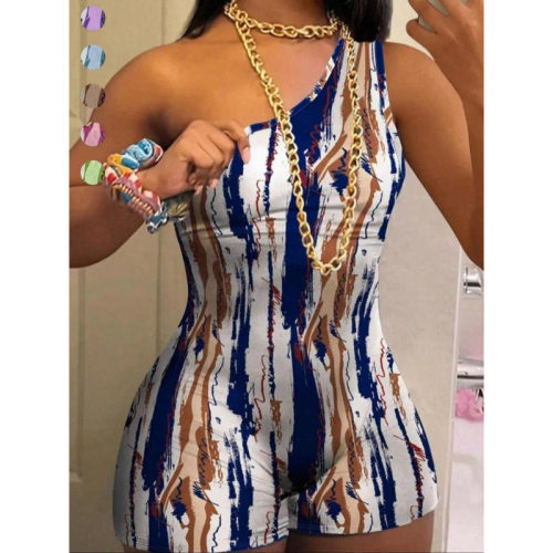 F 75562 One Shoulder Printed Jumpsuit 单斜肩印花女士连体裤