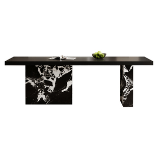 纯黑下挂岩板餐桌椅组合包豪斯风大户型简约现代长方形设计师饭桌