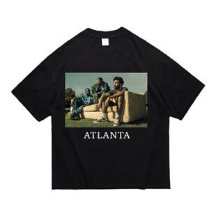 AKAMA亚特兰大海报嘻哈人物印花宽松320克T恤说唱HIPHOP短袖国潮