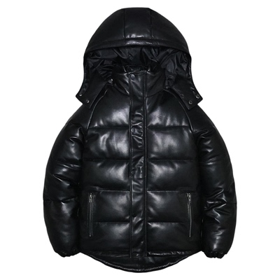 男女头层绵羊连帽真皮羽绒防寒服