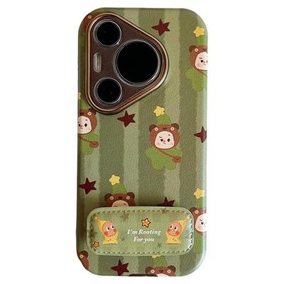 拓岚 适用华为pura80pro+新款手机壳秋冬高级感绿条纹Pura70ultra卡通星星人皮质折叠支架mate70/60/50挂绳女