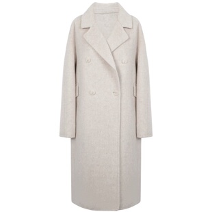 朵以2025冬季新款韩系简约通勤双排扣绵羊毛双面呢大衣中长款外套