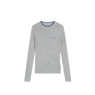 pusumede 韩女精髓 经典圆领绣花长袖针织衫女修身内搭打底上衣