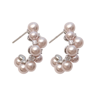 方糖家 温柔曼塔玫瑰珍珠花簇弧形耳环轻奢高级感2026新款爆款女