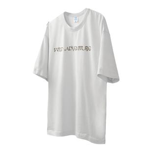 UNCLEBLUE 305G纯棉拉浆字母厚织酷奇棉T恤春夏新品潮牌宽松短袖