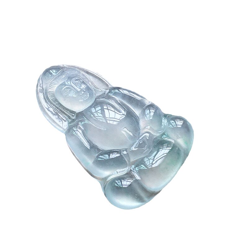 缅甸翡翠玻璃种飘花玉观音吊坠