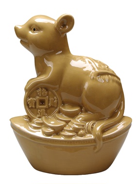 陶瓷土黄鼠生肖吉祥物客厅摆件