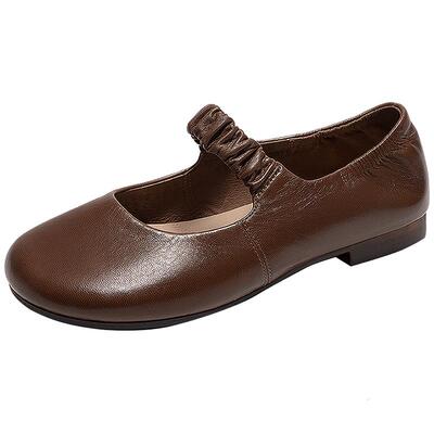 千百度羊皮低跟玛丽珍鞋女款气质百搭新款芭蕾舞鞋晚晚鞋平底单鞋