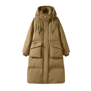 大嘎daga高级感卡其色羽绒服女长款过膝韩版宽松保暖加厚冬天外套