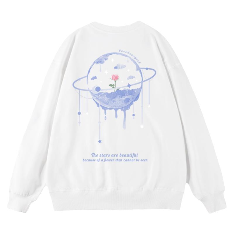 星球加绒印花卫衣潮流情侣装