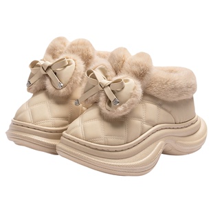 毛绒棉拖鞋女士冬季2025新款舒适保暖室内家居蝴蝶结厚底包跟棉鞋