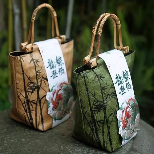 节日杜邦纸袋国风水墨竹节水洗杜邦纸包杜邦礼手提定制袋印logo可