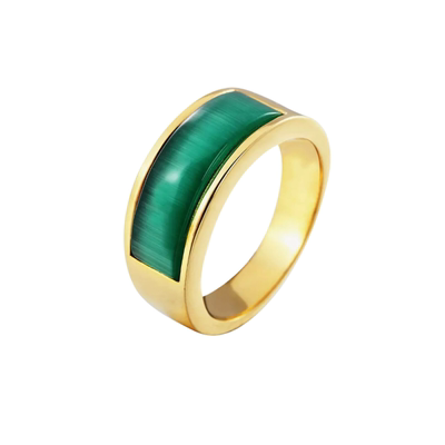经典复古欧美绿色宝石钛钢戒指