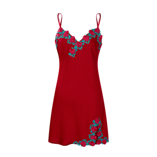 NoirTease春夏薄款丝质性感睡裙女士V领露背蕾丝法式吊带睡衣裙