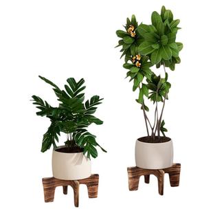 客厅花盆抬高支架增高盆栽托架底座十字小花架子实木桌面花托花台