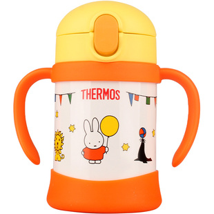 膳魔师新款不锈钢保温吸管杯带把手双耳卡通儿童宝宝FHV-250/FJL