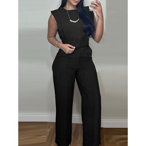 V 34271 Round Neck Top and Straight Leg Pants 圆领短款上衣直