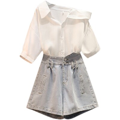 新款衬衣时尚显瘦短裤两件夏装