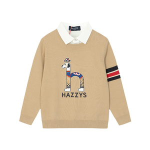 hazzys哈吉斯童装男童线衣秋季新品中大童假两件翻领长袖上衣
