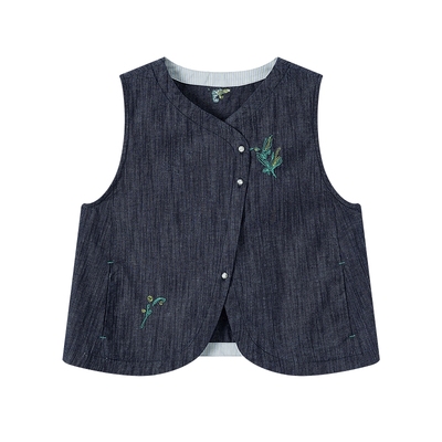 飞鸟和新酒汉麻轻薄牛仔短外套女2025夏季新款绣花休闲百搭小马甲