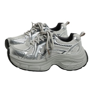 环球银色老爹鞋女款冬季加绒小个子增高厚底轻便软底超轻运动鞋子