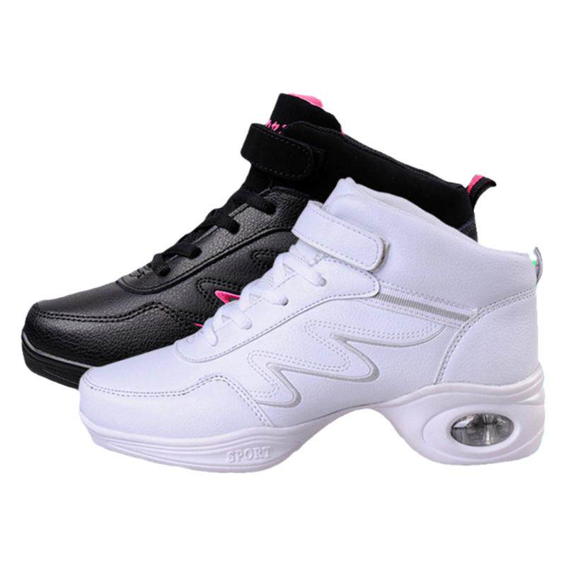 皮面舞蹈鞋女四季广场舞鞋白色软底成人跳舞鞋中跟爵士高帮水兵舞