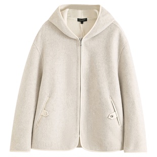 PLUS CRASH冬季新款绵羊毛混纺双面双色连帽加厚毛呢外套男女同款