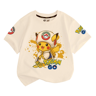 精灵宝可梦30周年皮卡丘联名马里奥短袖t恤衫男女儿童装学生半袖