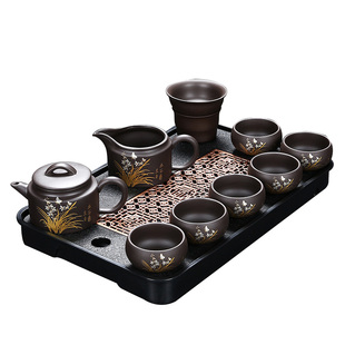 紫砂功夫茶具套装家用轻奢高档泡茶专用一套幽谷兰香汉瓦壶喝茶杯