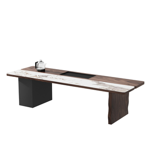 新中式高端胡桃木实木茶台宋代美学家用客厅办公室大板茶桌椅组合