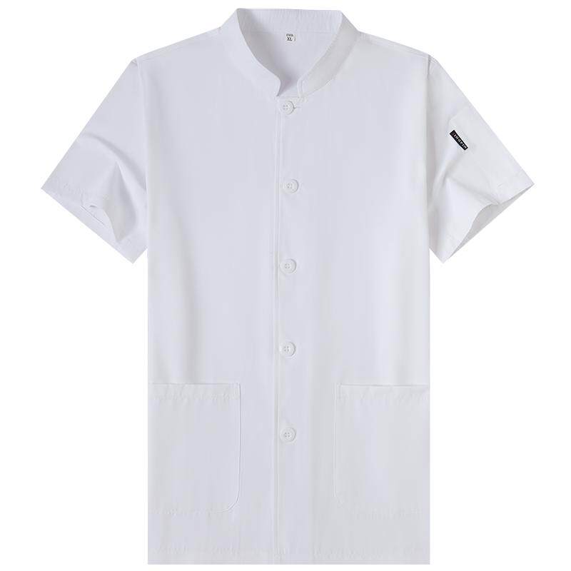 餐饮厨师工作服短袖白色含棉学校食堂幼儿园厨房工作服夏季透气女