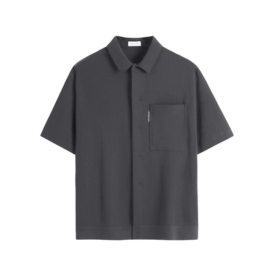 HIM汉崇 经典方领短袖衬衫男藏青色休闲斯文工装款衬衣 2026春季